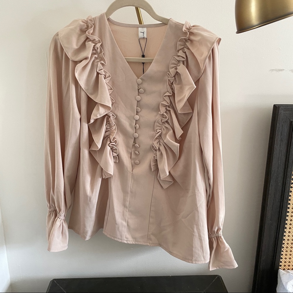 Blush ruffle Blouse NWT